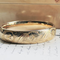 Vintage Gold Filled Hinged Bangle | Hand Engraved Floral | F.M.Co.