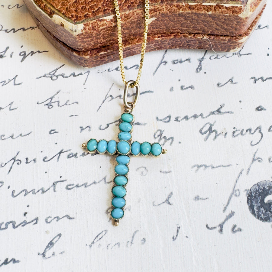 Victorian Turquoise 14K Gold Cross