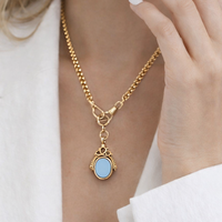 14K Gold Blue Agate Fob Necklace