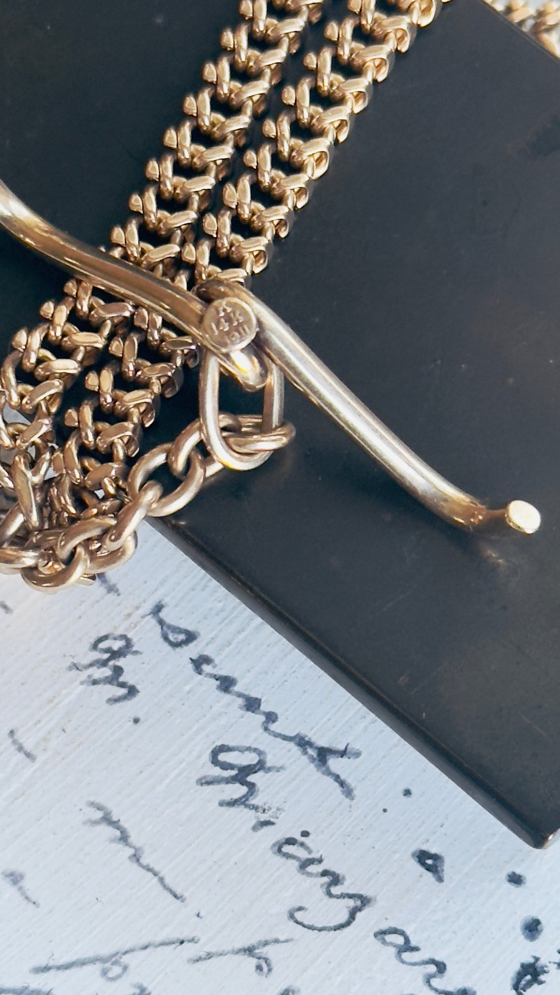 Antique 14k Gold Curb Watch Chain with Mustache T-Bar & Albert Dog Clip | hipV Jewelry