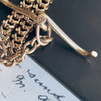 Antique 14k Gold Curb Watch Chain with Mustache T-Bar & Albert Dog Clip | hipV Jewelry