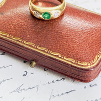 14k gold emerald diamond ring vintage flush set band stacking statement ring