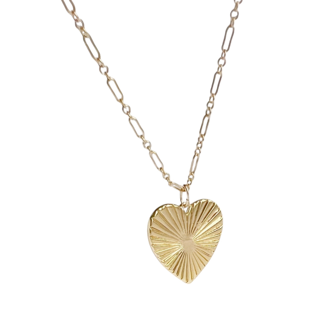 14k gold filled fluted heart pendant necklace on 18 inch long and short chain, hipV Modern Line