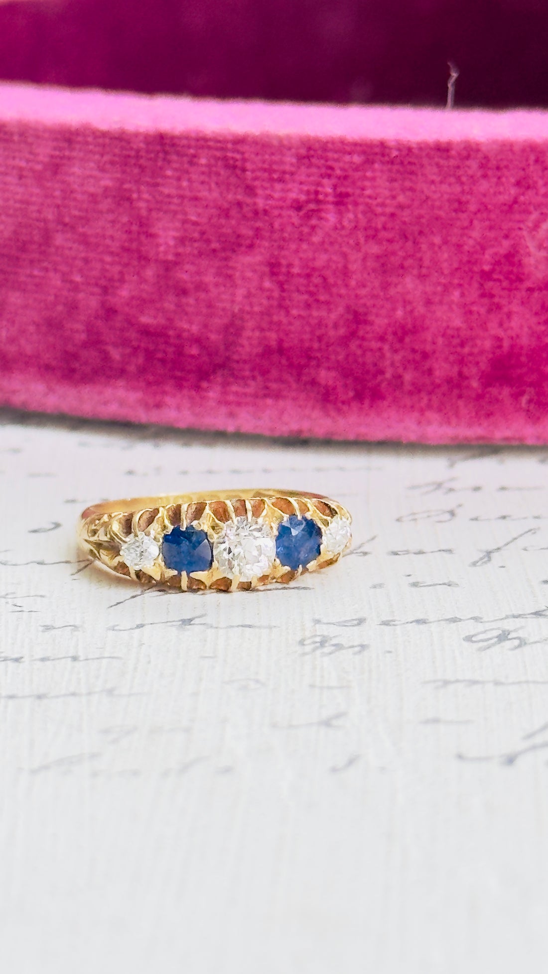 1907 Birmingham hallmarked Edwardian diamond sapphire ring