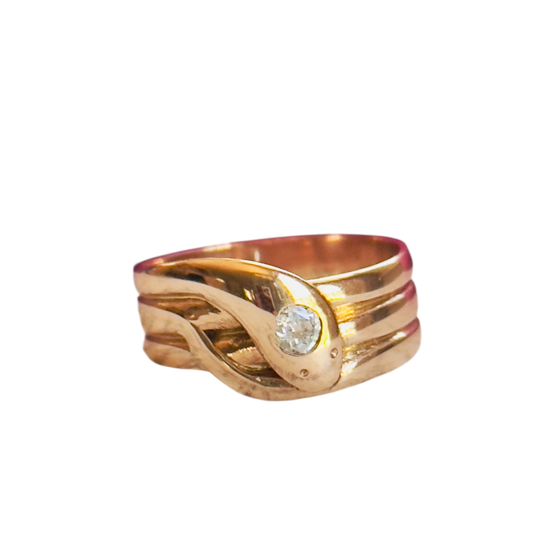 Victorian 15ct gold triple-coil snake ring with 0.15ct Old European Cut diamond, size 7.5 — hipV Modern Vintage Jewelry