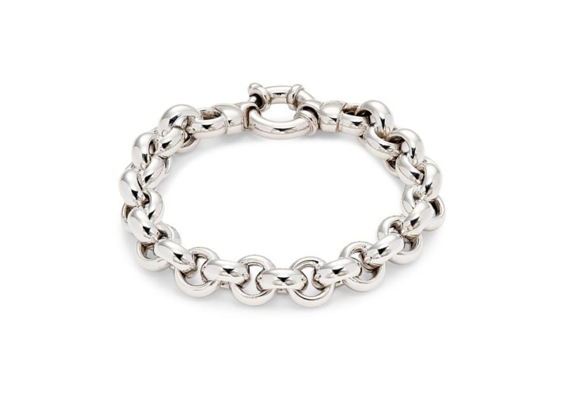 Sterling silver chain link bracelet with spring ring clasp, 7.5 inches