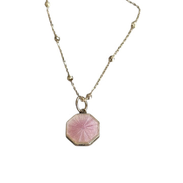 Victorian 10k Gold Guilloché Enamel Locket on 14k Chain