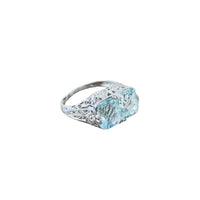 Art Deco Double Aquamarine Ring | 14k White Gold Filigree Setting