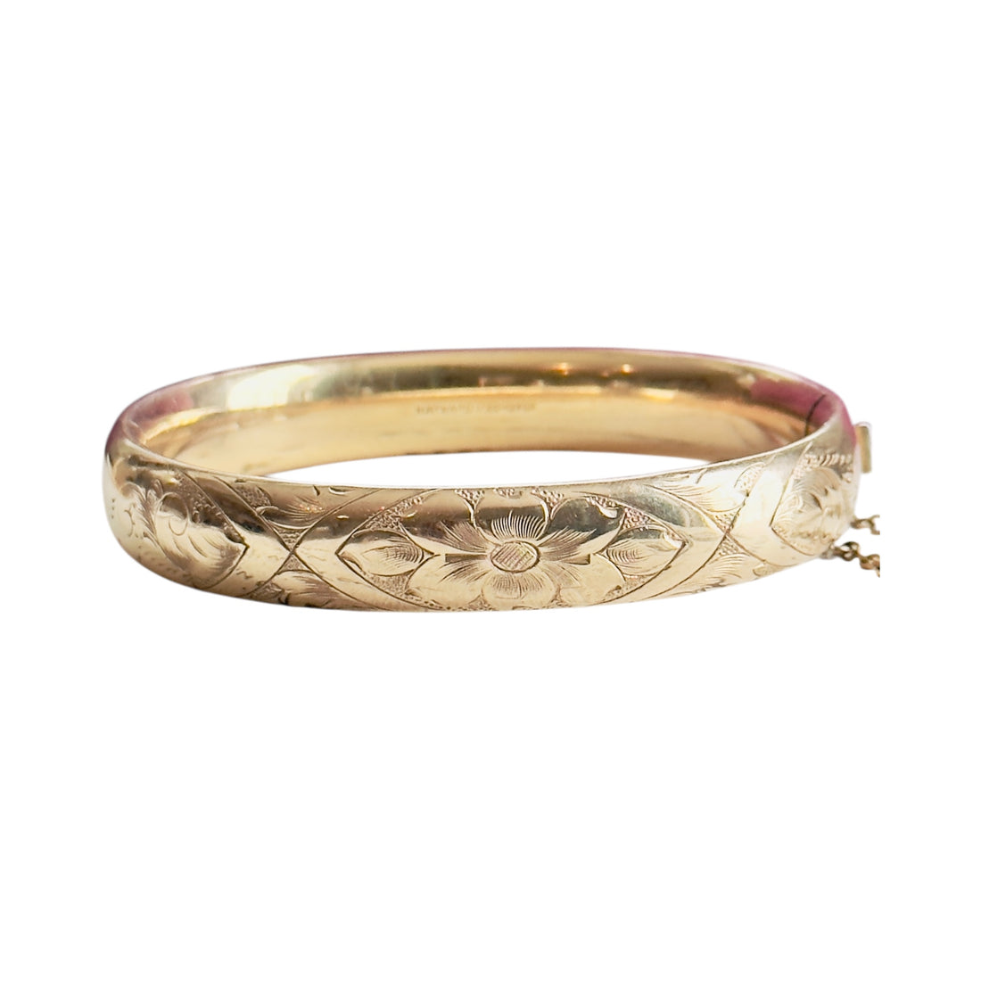 Floral Engraved Gold-Filled Hinged Bangle Bracelet