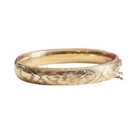 Floral Engraved Gold-Filled Hinged Bangle Bracelet