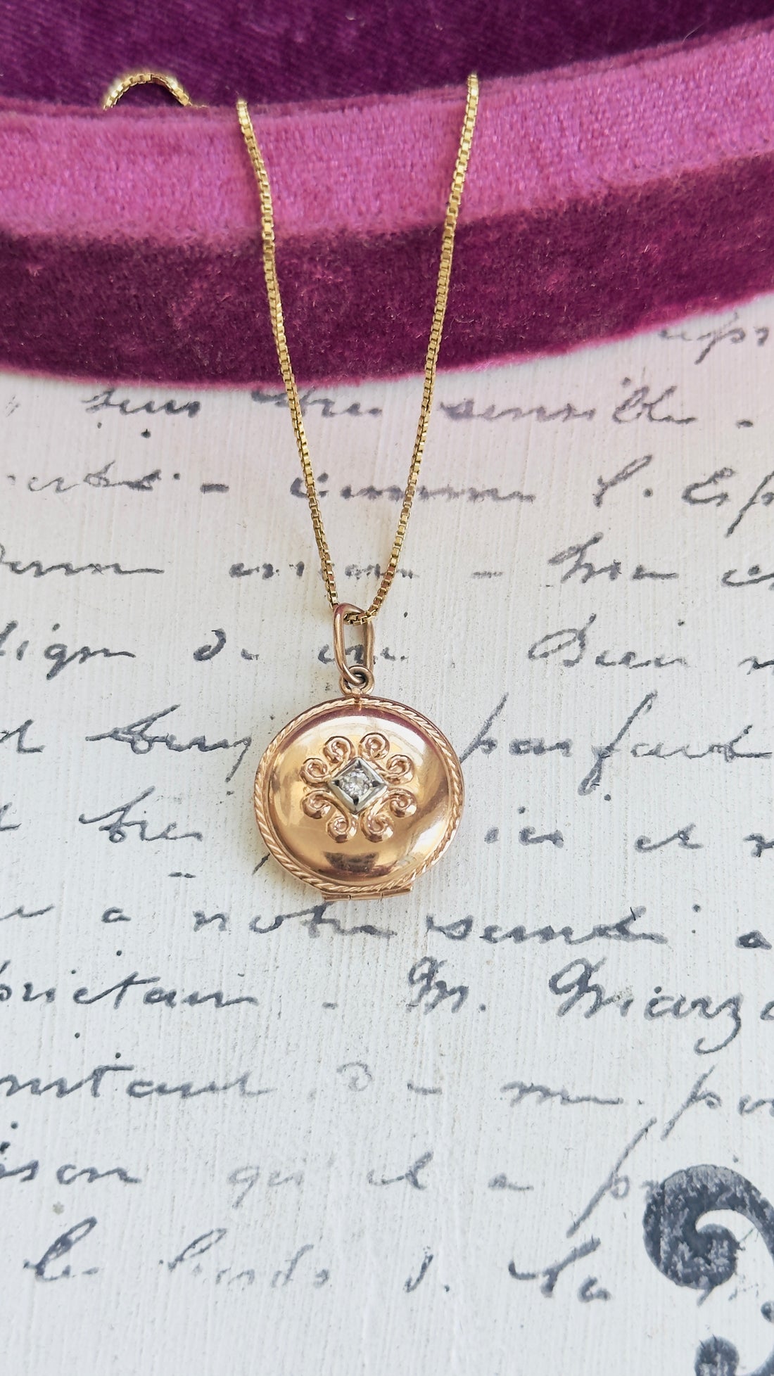 14k Rose Gold Diamond Scroll Locket Necklace