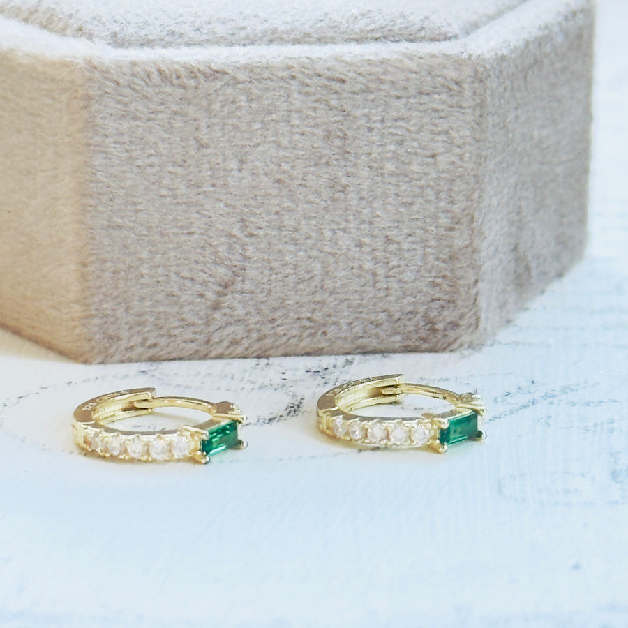 Emerald CZ Huggie Earrings