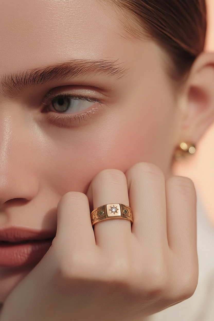 Antique 10k Gold Diamond Cigar Band Ring Size 8.25