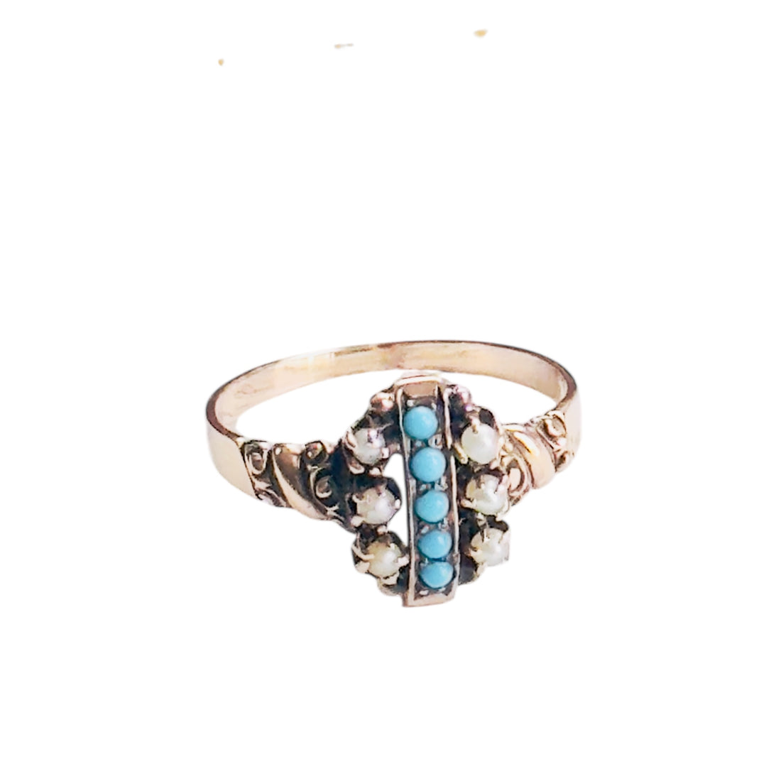 Antique 10k Seed Pearl & Turquoise Ring — Size 7