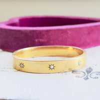 Vintage Gold Filled Hinged Bangle Bracelet with Starburst and Seed Pearls by F&B