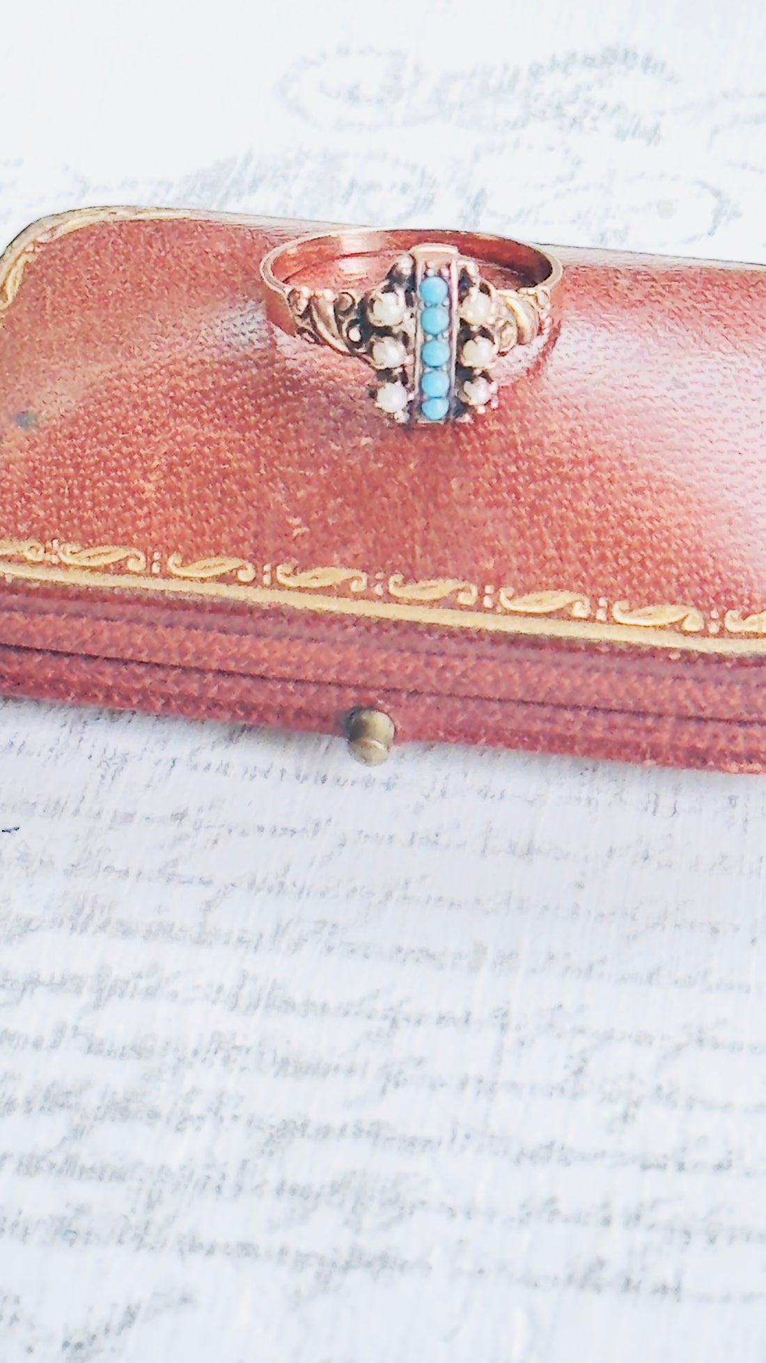 Antique 10k Seed Pearl & Turquoise Ring — Size 7