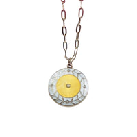 Guilloché Enamel Sunburst Locket Necklace on 14k Gold Paperclip Chain, 18”