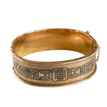 Victorian Taille d’Épargne bracelet with black enamel details and gold-filled finish