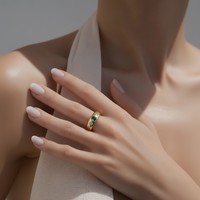 Emerald Diamond Gypsy Band | 14k Gold Flush Set Ring