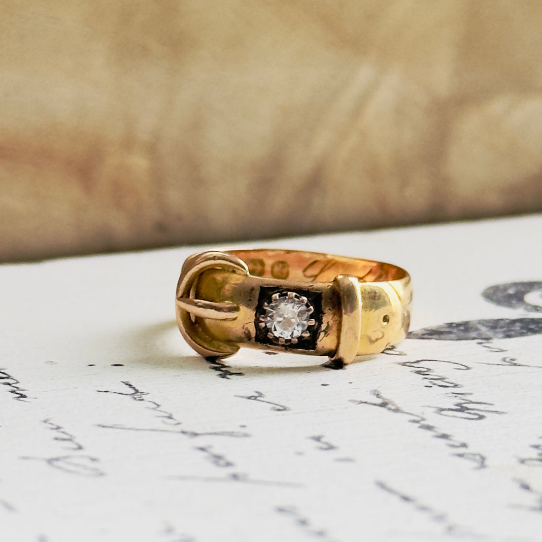 Edwardian Buckle Ring | Birmingham 18K Yellow Gold | Rose Cut Diamond