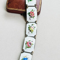 Vintage Norwegian Sterling Silver Guilloché Enamel Floral Bracelet