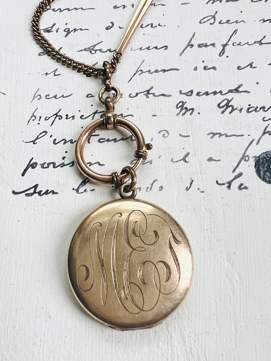 Round Antique Locket with MET initials
