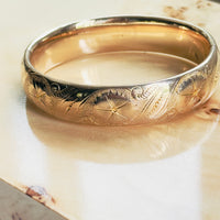 Vintage Gold Filled Hinged Bangle | Hand Engraved Floral | F.M.Co.