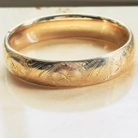 Vintage Gold Filled Hinged Bangle | Hand Engraved Floral | F.M.Co.
