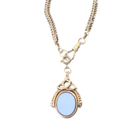 Antique 14k gold watch chain necklace with blue agate swivel fob