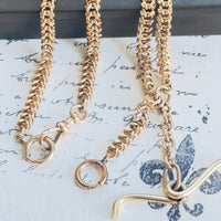 Antique 14k Gold Curb Watch Chain with Mustache T-Bar & Albert Dog Clip | hipV Jewelry