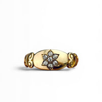 Antique Victorian diamond ring in 18k yellow gold with scroll engraving, hipV Vintage heirloom jewelry