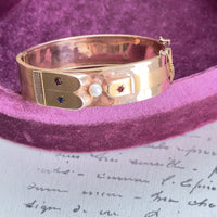 Antique Victorian gold bangle bracelet with pearl and paste starburst details