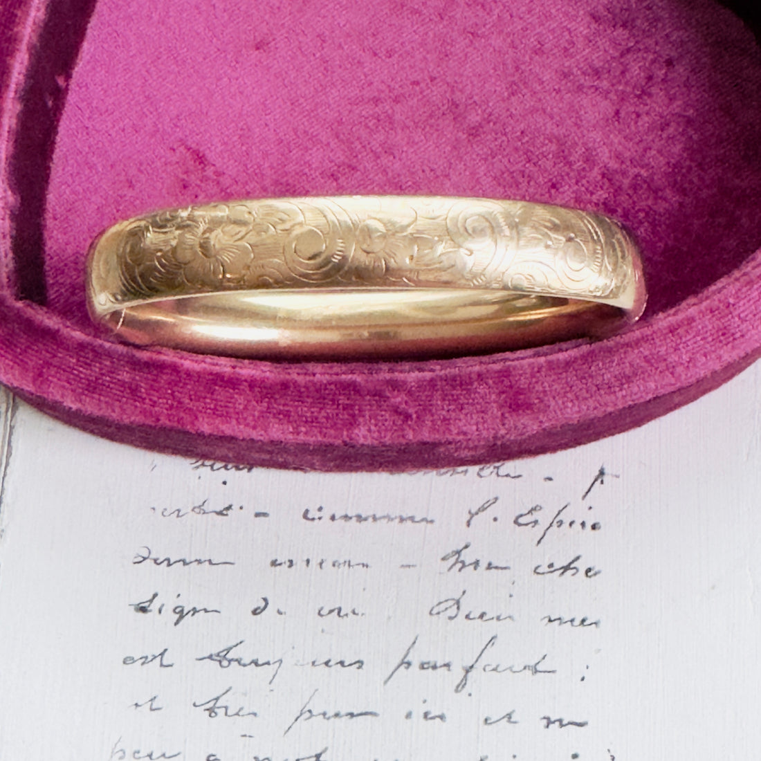 Etched Gold-Filled Hinged Bangle Bracelet