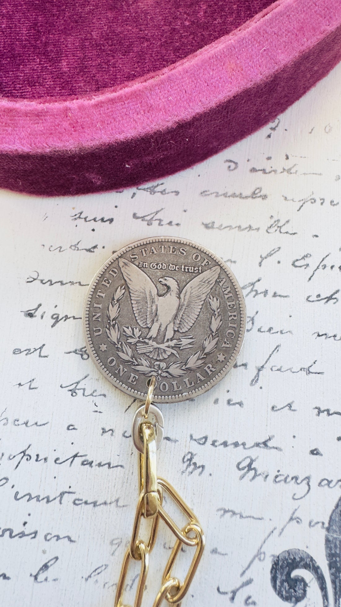 Back detail showing eagle reverse on 1884 silver dollar pendant