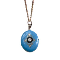 Victorian Blue Enamel Diamond Locket Necklace on 14k Gold Chain | hipV