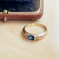 Vintage Sapphire & Diamond Ring in 10K Yellow Gold - Size 6.5