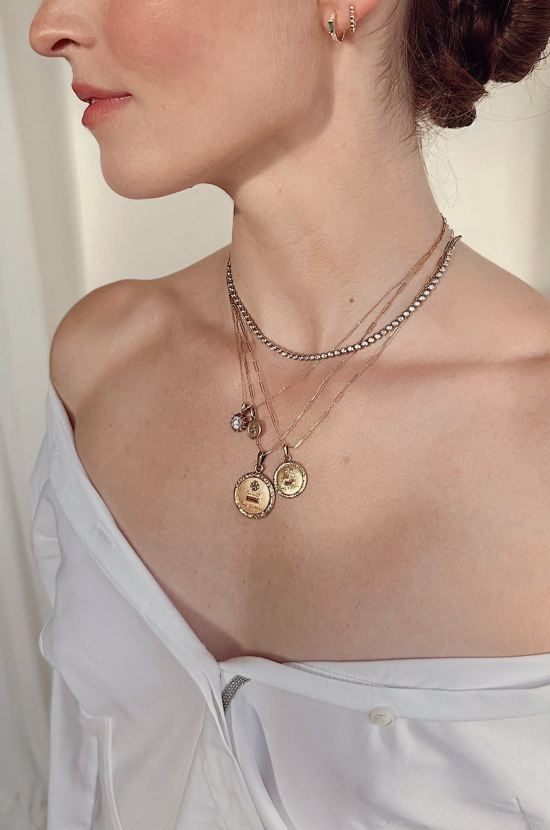18k French Love Token Necklace – “Qu’hier Que Demain” on 14k Gold Paperclip Chain