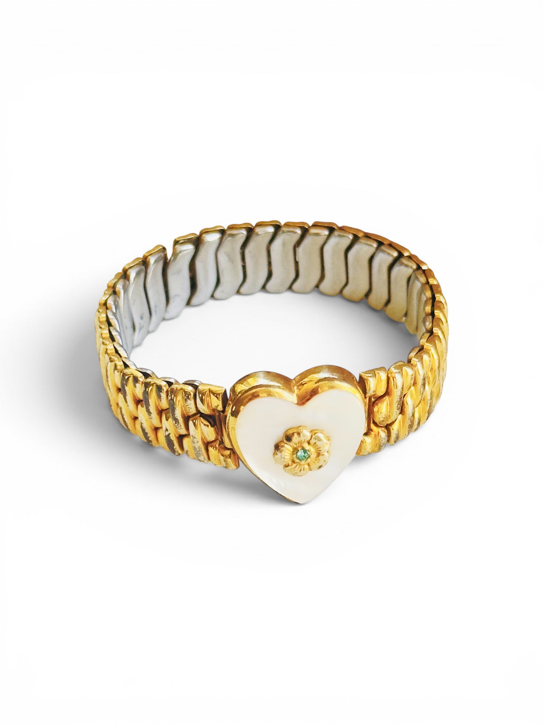 Co-Star expansion band bracelet with mother-of-pearl heart and flower setting
