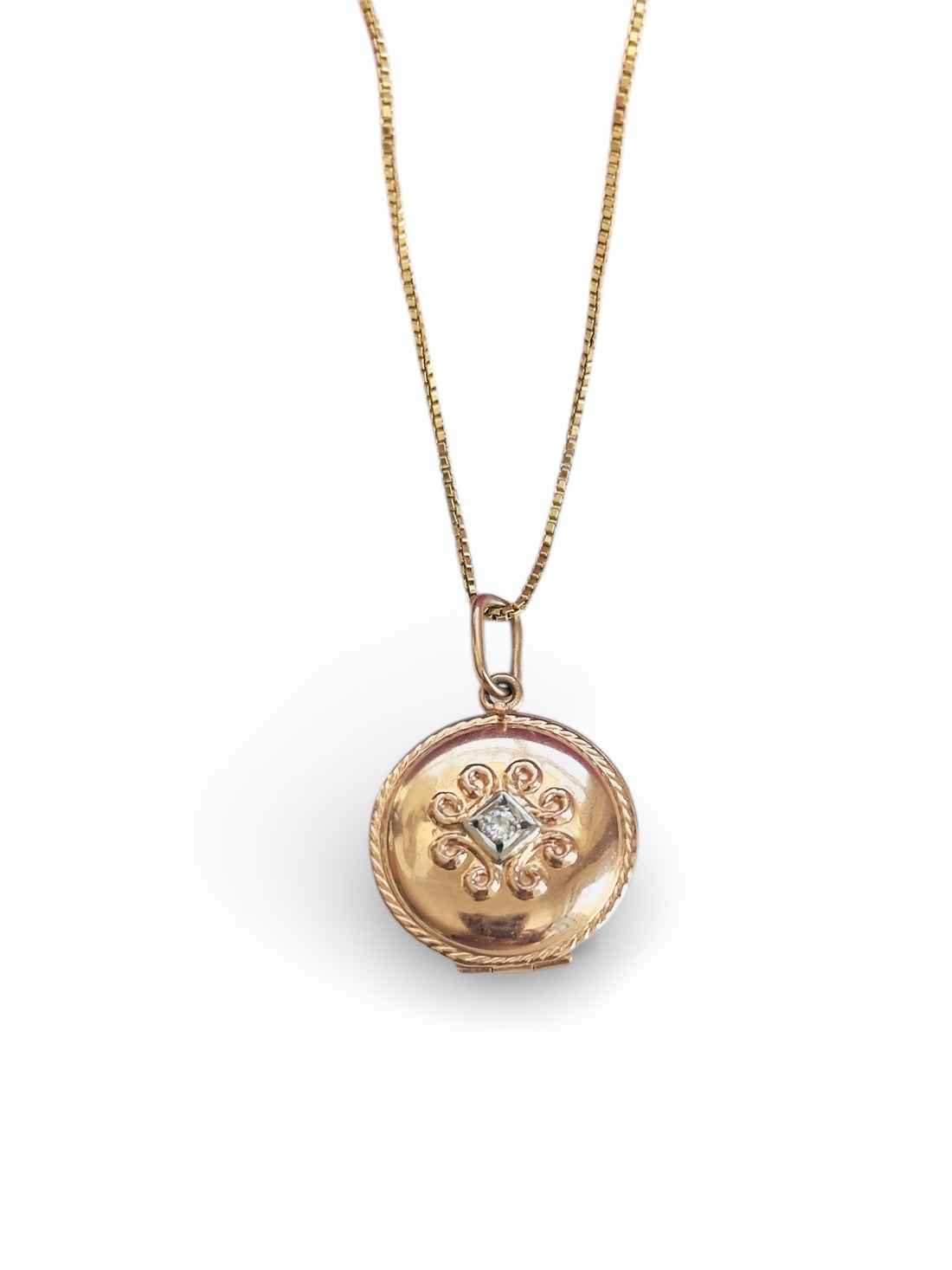 14k Rose Gold Diamond Scroll Locket Necklace