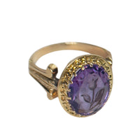 Side view of Victorian amethyst floral ring showing band detail
