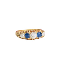Edwardian 18k gold five-stone ring with diamonds and sapphires from Birmingham 1907