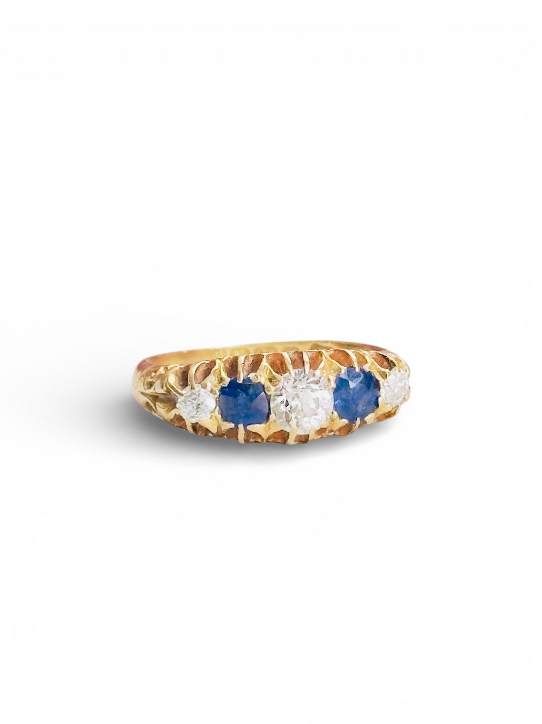 Edwardian five-stone diamond and sapphire band