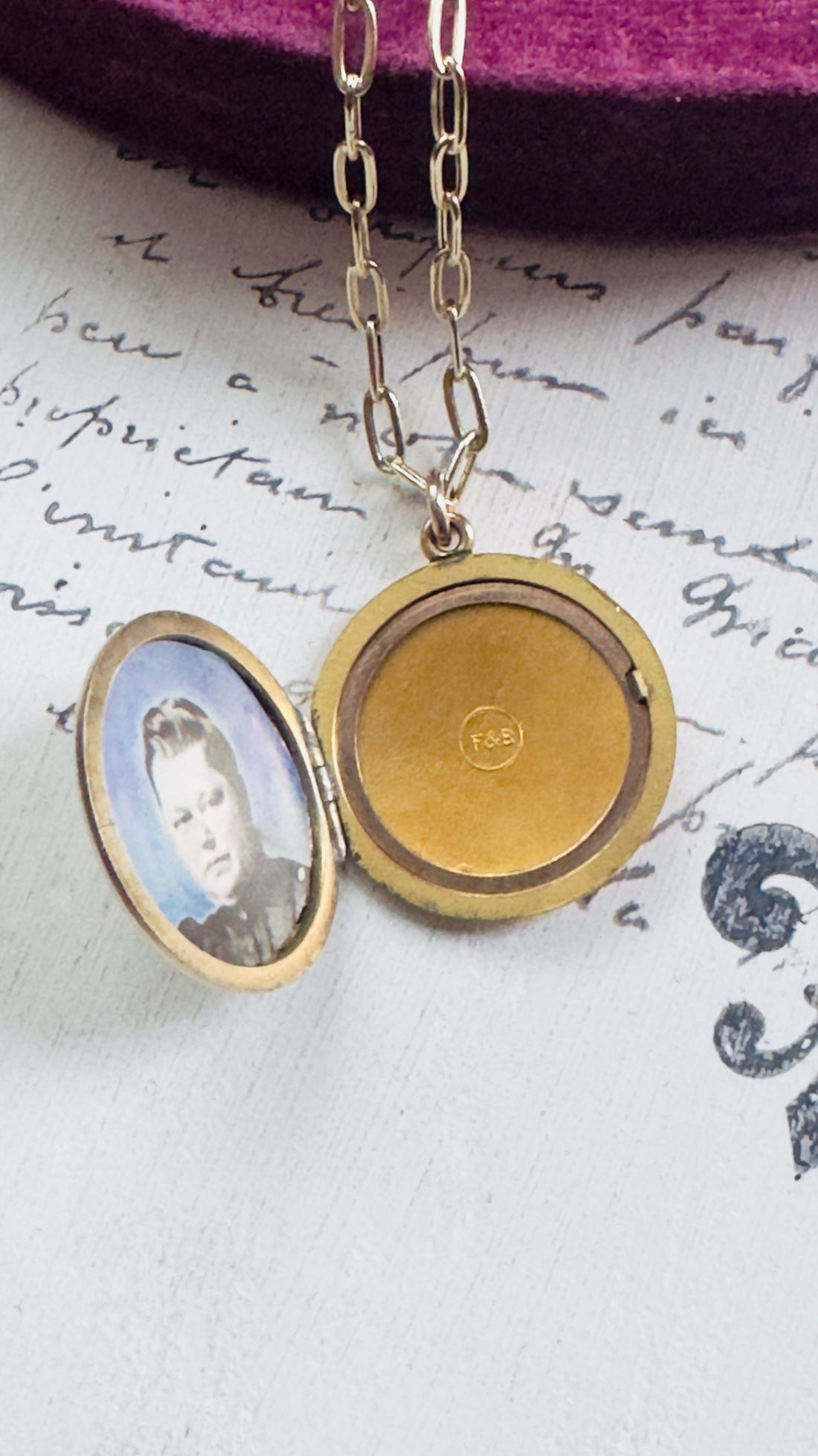 Guilloché Enamel Sunburst Locket Necklace on 14k Gold Paperclip Chain, 18”