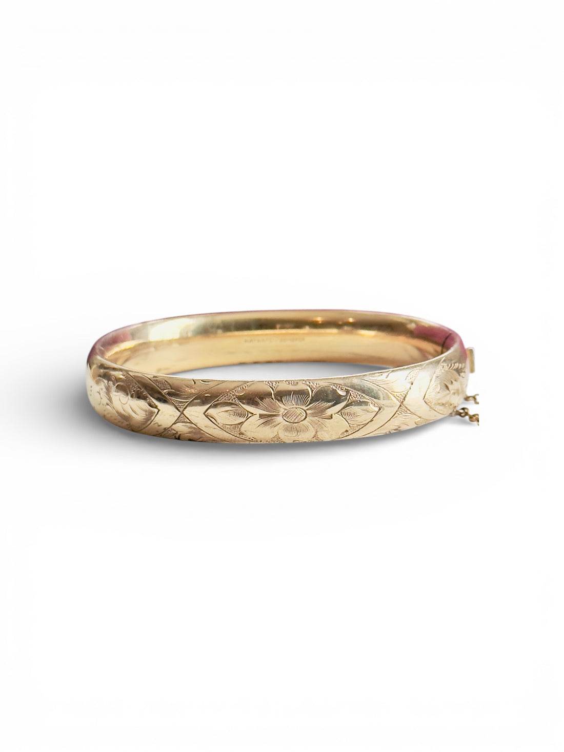 Floral Engraved Gold-Filled Hinged Bangle Bracelet