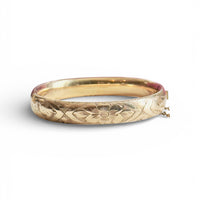 Floral Engraved Gold-Filled Hinged Bangle Bracelet