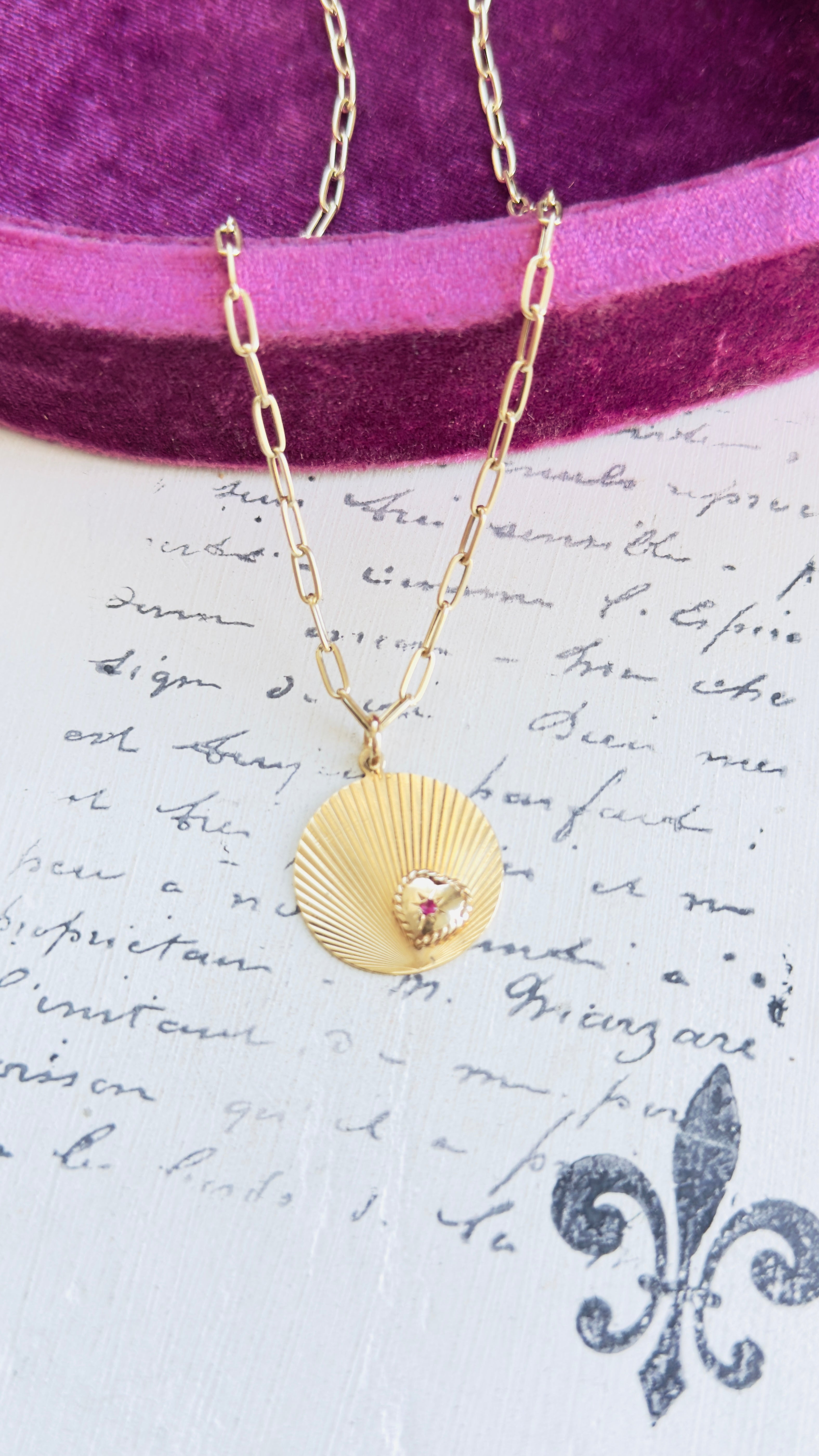 14k Gold Fluted Disc Necklace with Ruby Heart Starburst – hipV Modern ...