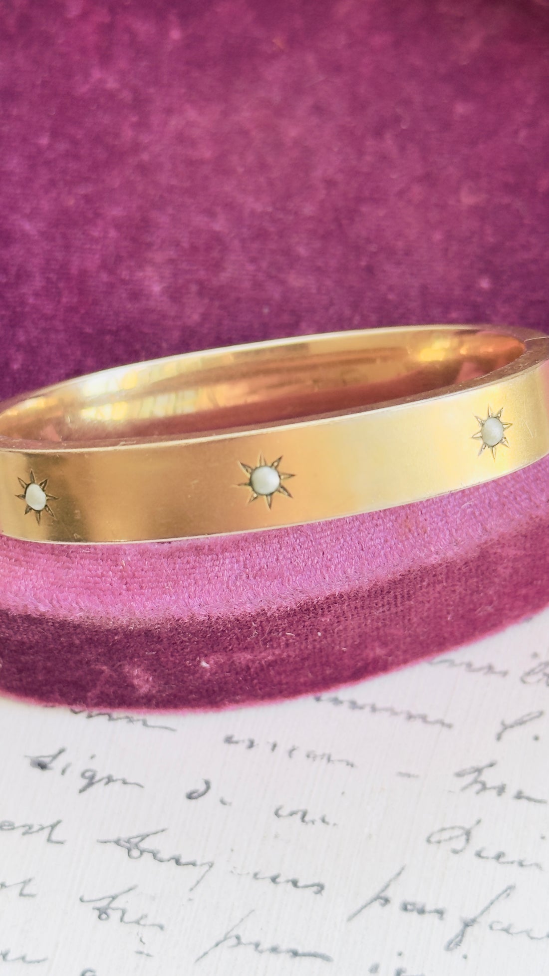 Gold filled starburst bangle bracelet styled flat, modern vintage jewelry by hipV