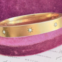 Gold filled starburst bangle bracelet styled flat, modern vintage jewelry by hipV