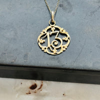 French Belle Époque Lucky Number 13 pendant crafted in solid 18k gold with elegant openwork detailing.