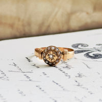 French Victorian Pearl Diamond Ring 18K Rose Gold 